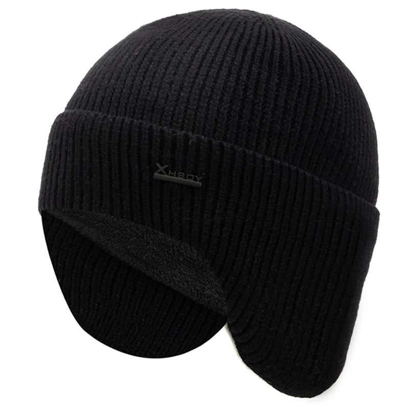 SaneShoppe - New Men Winter Hat Add Fleece Warm Earflap Cap Stylish Soft Beanie Hat For Male Outdoor Thicken Ski Sports Knitted Hat
