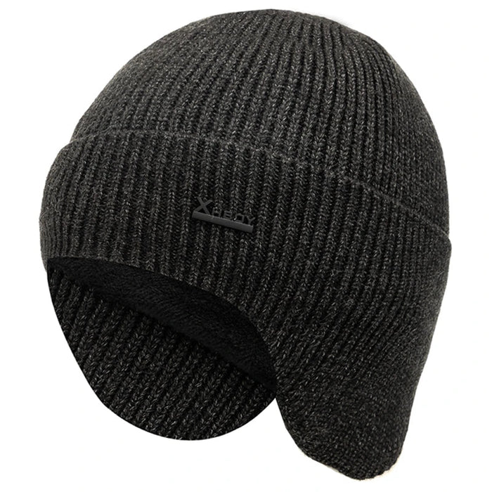 SaneShoppe - New Men Winter Hat Add Fleece Warm Earflap Cap Stylish Soft Beanie Hat For Male Outdoor Thicken Ski Sports Knitted Hat