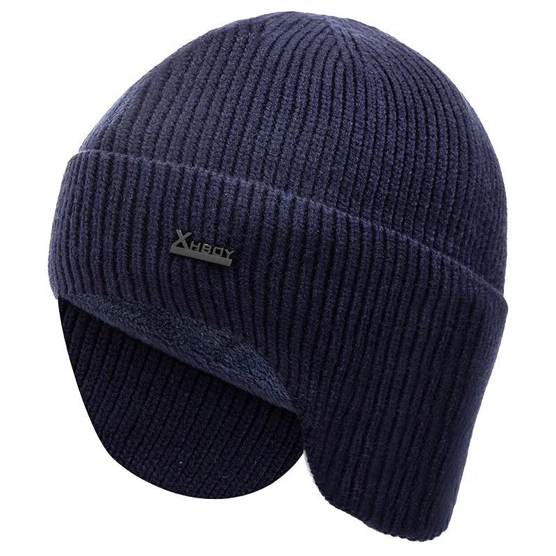 SaneShoppe - New Men Winter Hat Add Fleece Warm Earflap Cap Stylish Soft Beanie Hat For Male Outdoor Thicken Ski Sports Knitted Hat