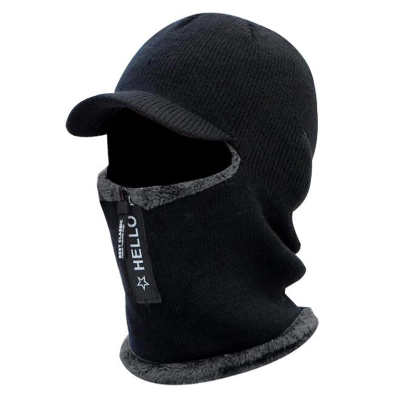 SaneShoppe - New Men Winter Warm Wool Hat Outdoor Ear Protection Hats Warm Thick Bicycle Knitted Capd Scarf Windproof Visors Cap