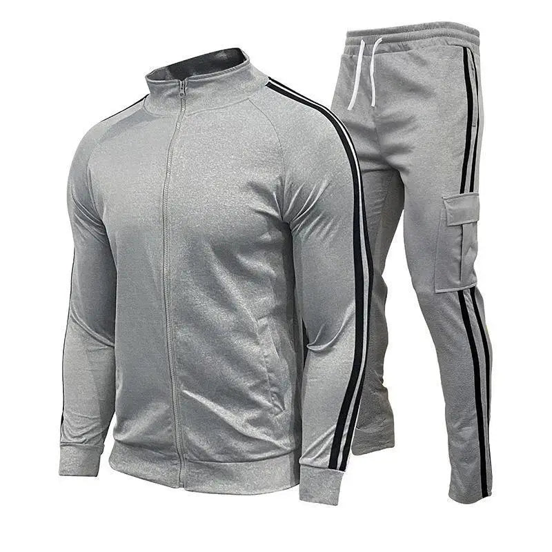 SaneShoppe-Men's Cardigan Stand Collar Sports Suit Sportswear Running Set