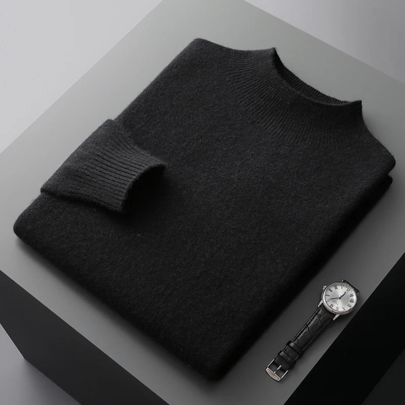 SaneShoppe - New Men's Fashion Casual Wool Sweater Warm Autumn And Winter Semi - High Neck Knitted Bottoming Shirt