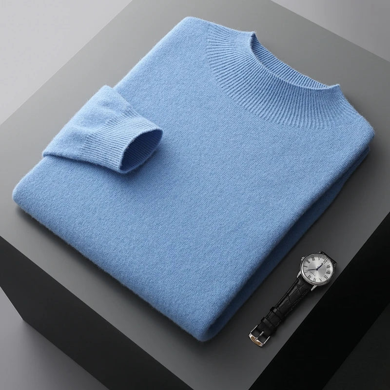 SaneShoppe - New Men's Fashion Casual Wool Sweater Warm Autumn And Winter Semi - High Neck Knitted Bottoming Shirt