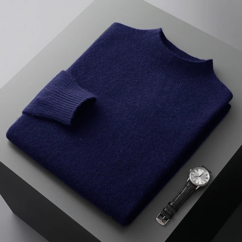 SaneShoppe - New Men's Fashion Casual Wool Sweater Warm Autumn And Winter Semi - High Neck Knitted Bottoming Shirt
