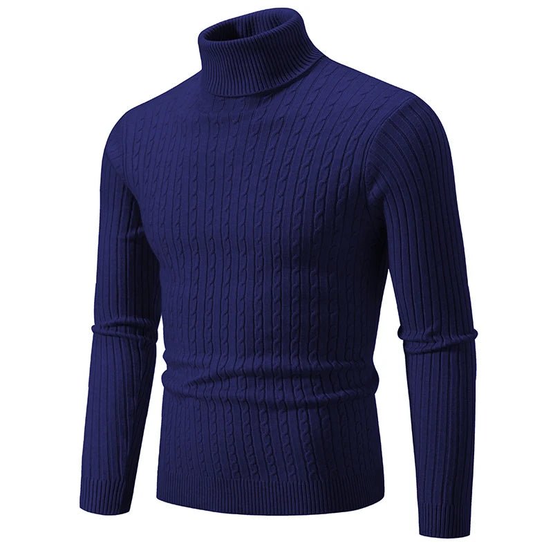 SaneShoppe-Men's Turtleneck Sweater - Solid Color Pullover for Winter Outdoor
