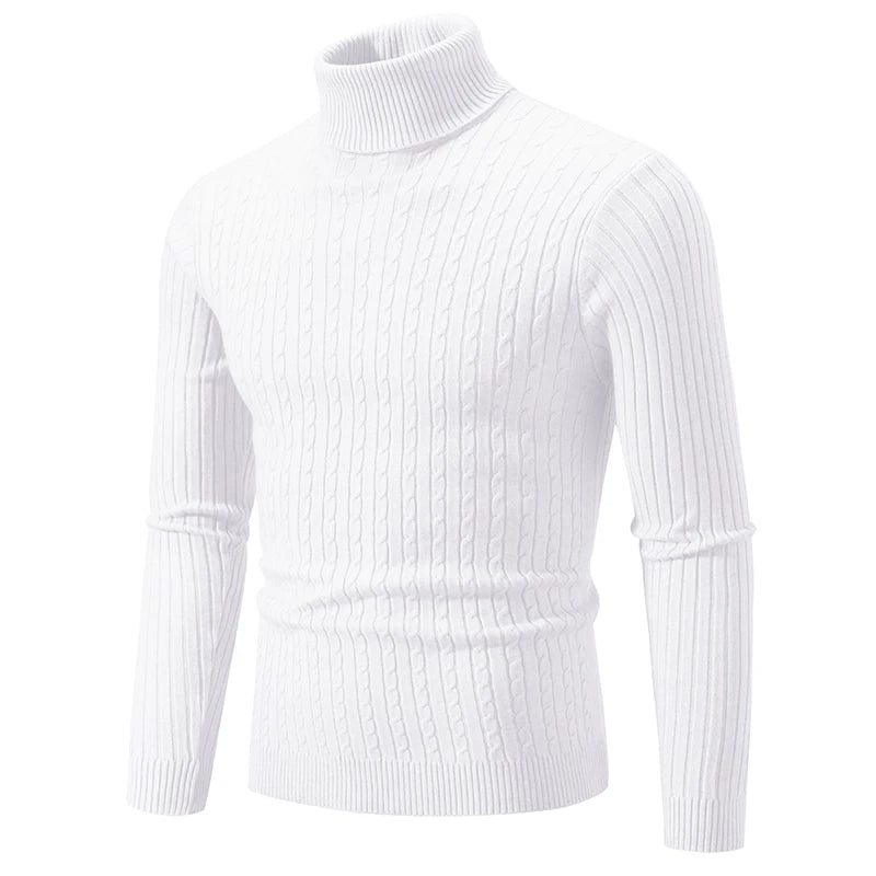 SaneShoppe-Men's Turtleneck Sweater - Solid Color Pullover for Winter Outdoor