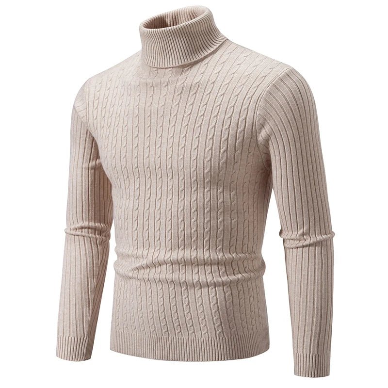 SaneShoppe-Men's Turtleneck Sweater - Solid Color Pullover for Winter Outdoor