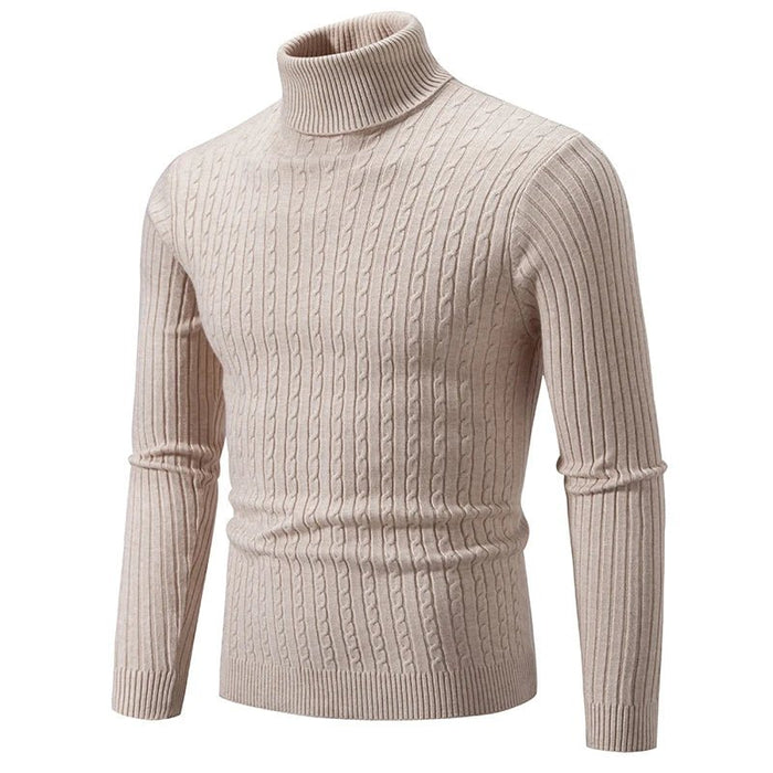 SaneShoppe-Men's Turtleneck Sweater - Solid Color Pullover for Winter Outdoor