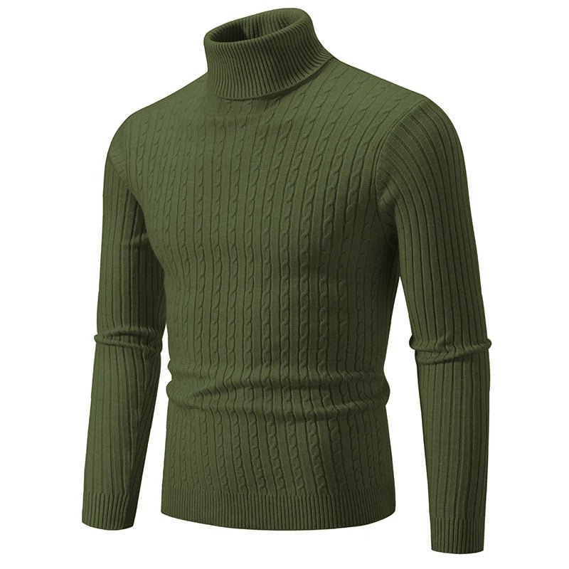 SaneShoppe-Men's Turtleneck Sweater - Solid Color Pullover for Winter Outdoor