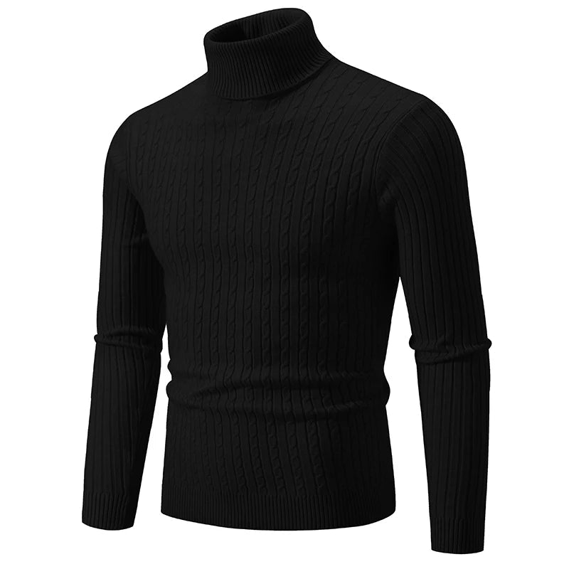 SaneShoppe-Men's Turtleneck Sweater - Solid Color Pullover for Winter Outdoor
