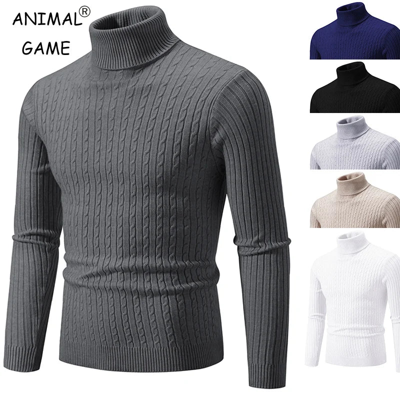 SaneShoppe-Men's Turtleneck Sweater - Solid Color Pullover for Winter Outdoor