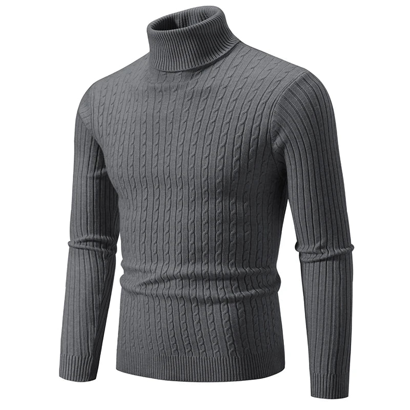 SaneShoppe-Men's Turtleneck Sweater - Solid Color Pullover for Winter Outdoor