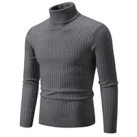 SaneShoppe-Men's Turtleneck Sweater - Solid Color Pullover for Winter Outdoor