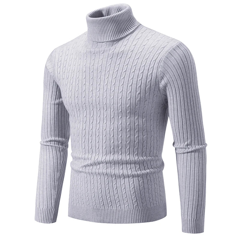 SaneShoppe-Men's Turtleneck Sweater - Solid Color Pullover for Winter Outdoor