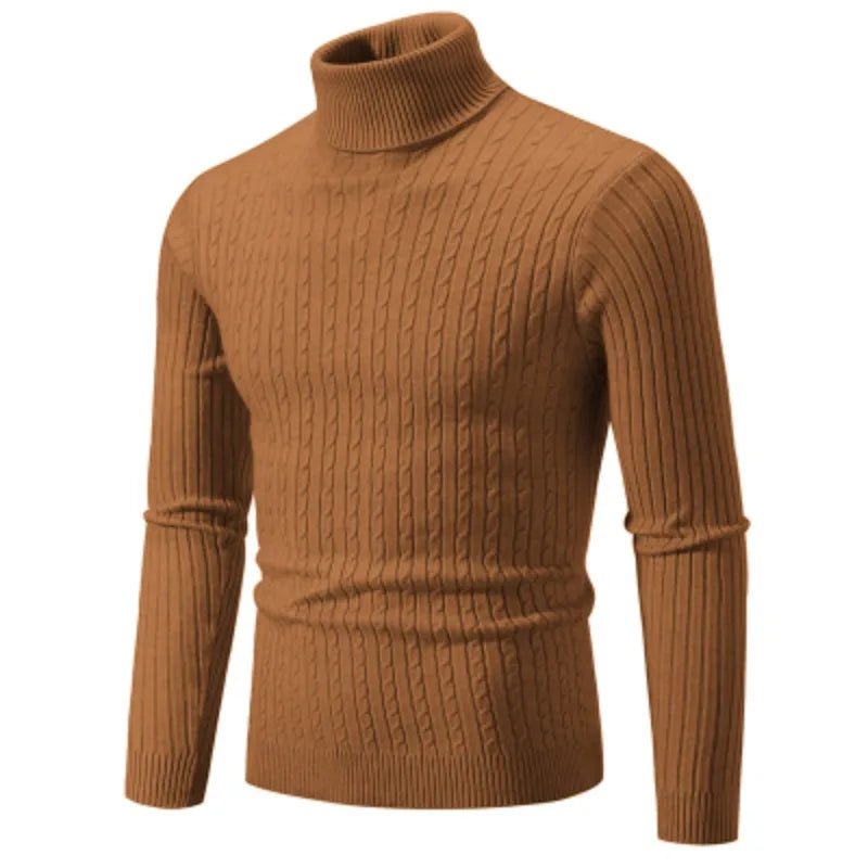 SaneShoppe-Men's Turtleneck Sweater - Solid Color Pullover for Winter Outdoor
