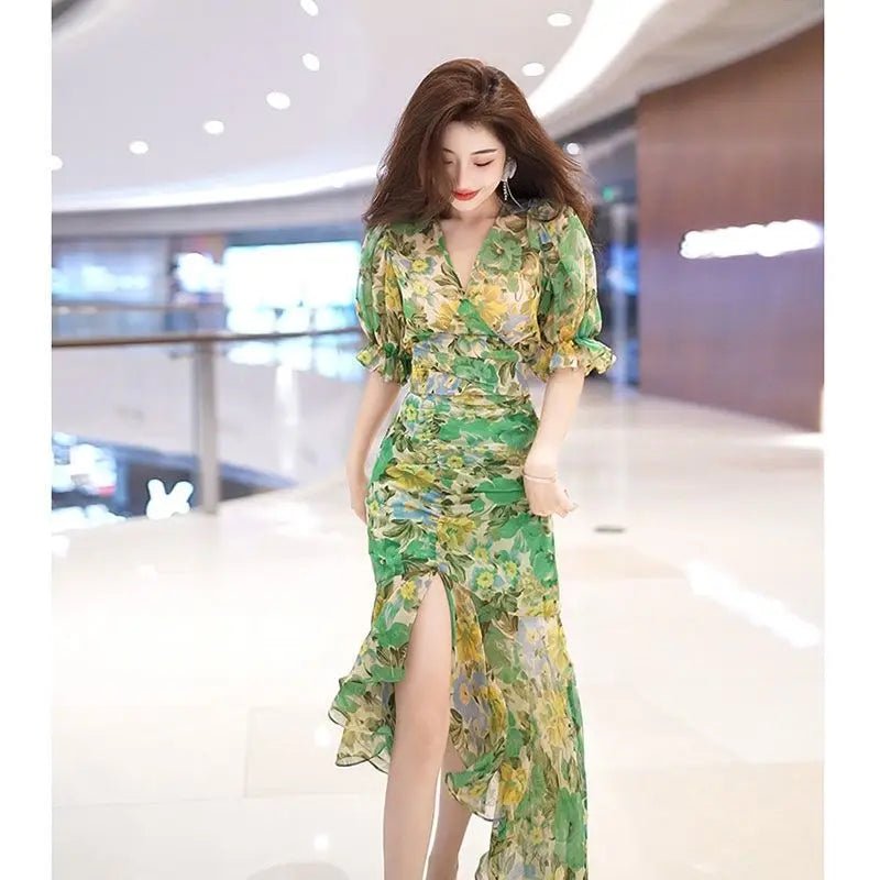 SaneShoppe - New Summer Fashion Style Waist - hugging Dress 2025 Dark Green Printed Skirt