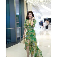SaneShoppe - New Summer Fashion Style Waist - hugging Dress 2025 Dark Green Printed Skirt