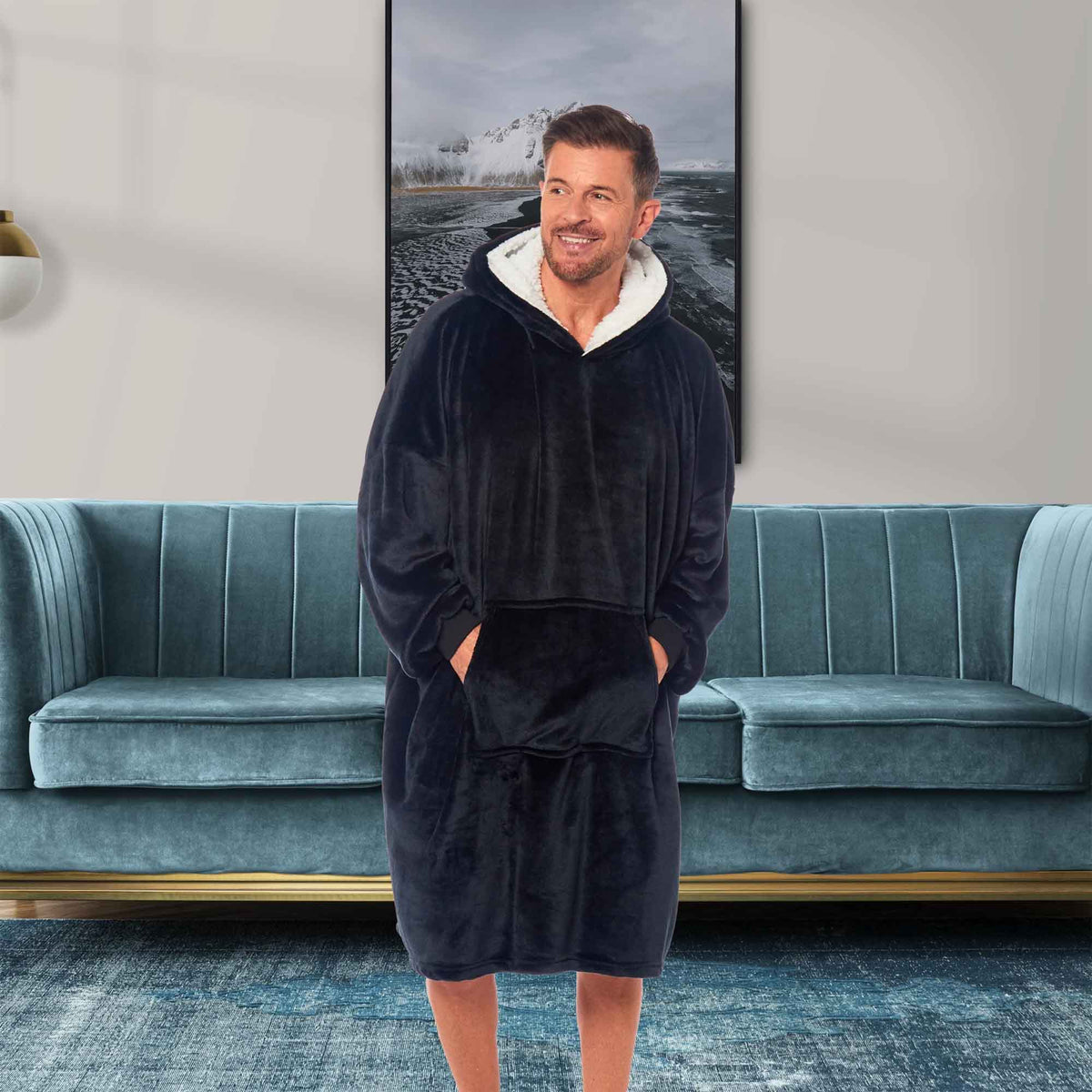 SaneShoppe - Oversized Men's Hooded Blanket Sweatshirt with Sherpa Lining Plush Wearable Hoodie for Lounging Camping One Size Fits All by Daisy Dreamer