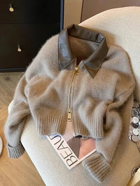 SaneShoppe-Vintage Patchwork Cropped Cardigan 2000s Bomber Jacket - Women's Autumn Knit Coat