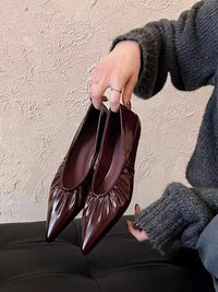 SaneShoppe-Genuine Leather Pleated Pointed Toe Women's Ballet Flats