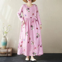 SaneShoppe-Boho Floral Print Maxi Dress for Women, Plus Size, Cotton Linen Loose Fit