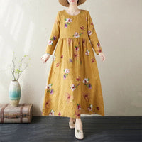 SaneShoppe-Boho Floral Print Maxi Dress for Women, Plus Size, Cotton Linen Loose Fit