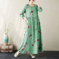SaneShoppe-Boho Floral Print Maxi Dress for Women, Plus Size, Cotton Linen Loose Fit
