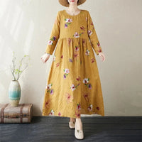 SaneShoppe-Boho Floral Print Maxi Dress for Women, Plus Size, Cotton Linen Loose Fit