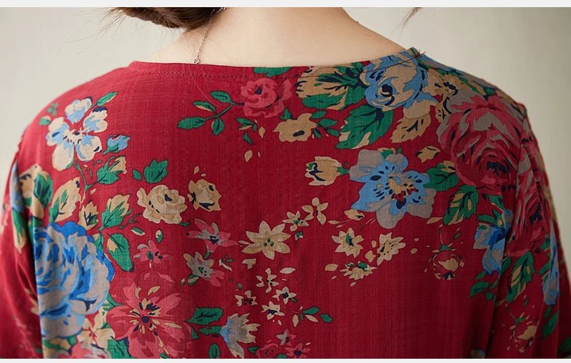 SaneShoppe-Boho Floral Print Maxi Dress for Women, Plus Size, Cotton Linen Loose Fit