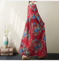 SaneShoppe-Boho Floral Print Maxi Dress for Women, Plus Size, Cotton Linen Loose Fit