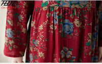 SaneShoppe-Boho Floral Print Maxi Dress for Women, Plus Size, Cotton Linen Loose Fit
