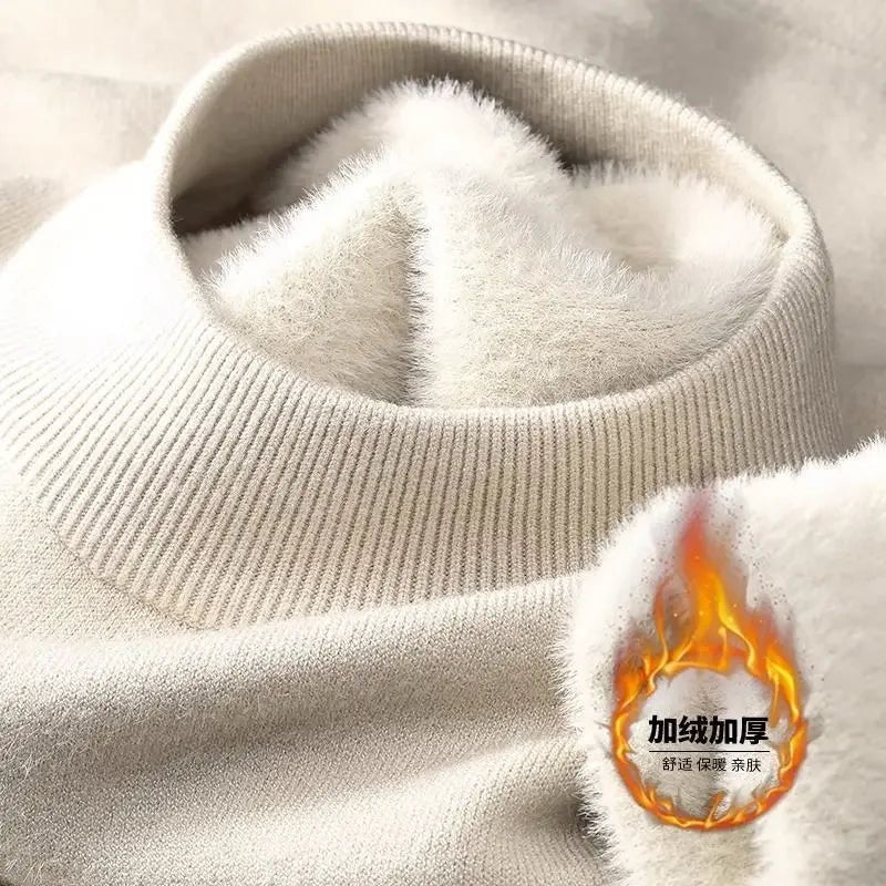 SaneShoppe-Men's Plush Knitted Turtleneck Sweater with Velvet Padding - Cozy Winter Pullover