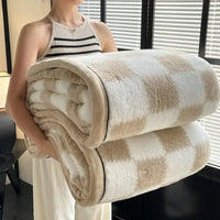 SaneShoppe - Plush Warm Winter Blanket A Grade Plaid Coral Fleece Soft Thick Bed Blankets for Sofa Single Double Couple Furry Bedspread
