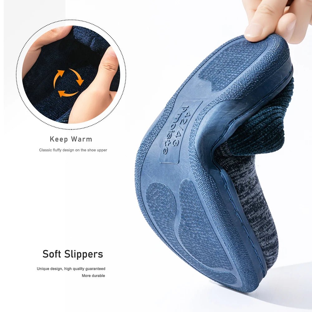 SaneShoppe - Pmoiste Knited Patchwork House Shoes Men Warm Soft TPR Cushion Memory Foam Designer Luxury Home Slippers Non - slip Winter Indoor