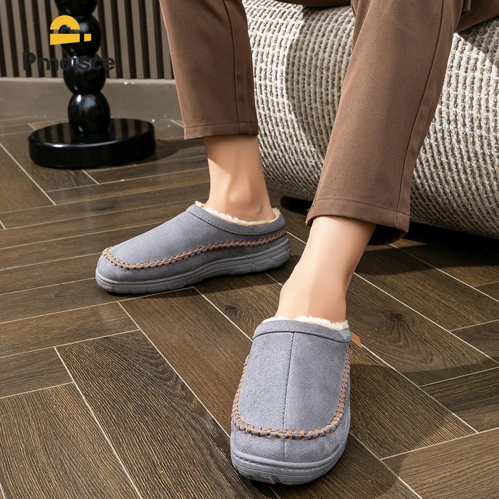 SaneShoppe-Designer Faux Suede Men's House Slippers - Cozy Indoor Shoes
