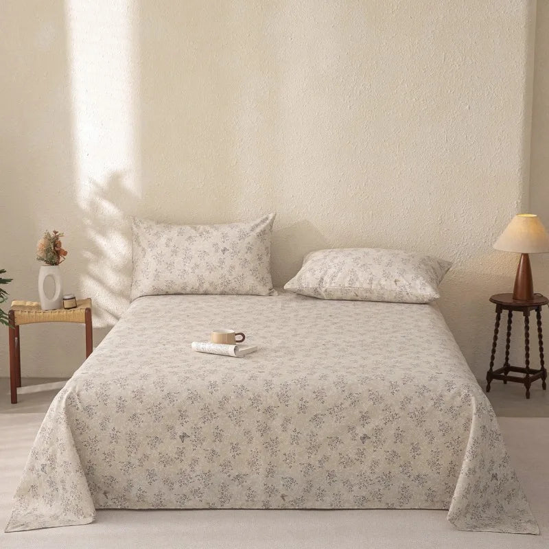 SaneShoppe-Vintage Cotton & Linen Bed Sheet Pillowcase Set