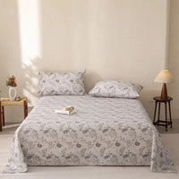 SaneShoppe-Vintage Cotton & Linen Bed Sheet Pillowcase Set