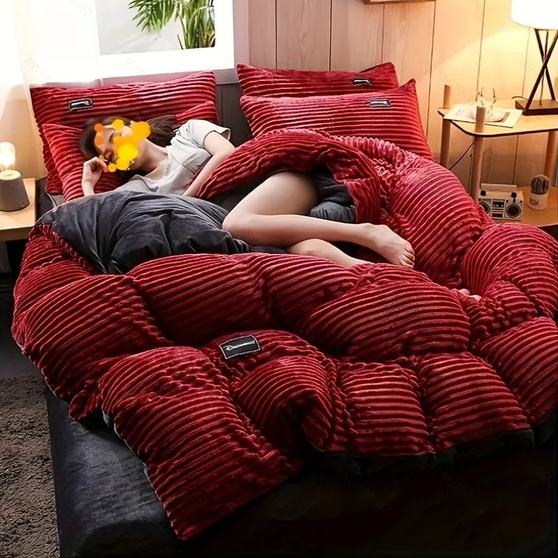 SaneShoppe - Puffy Duvet Cover Super Soft Plush Bedding Set Fall And Winter Thickened Plush Double Bed Cove
