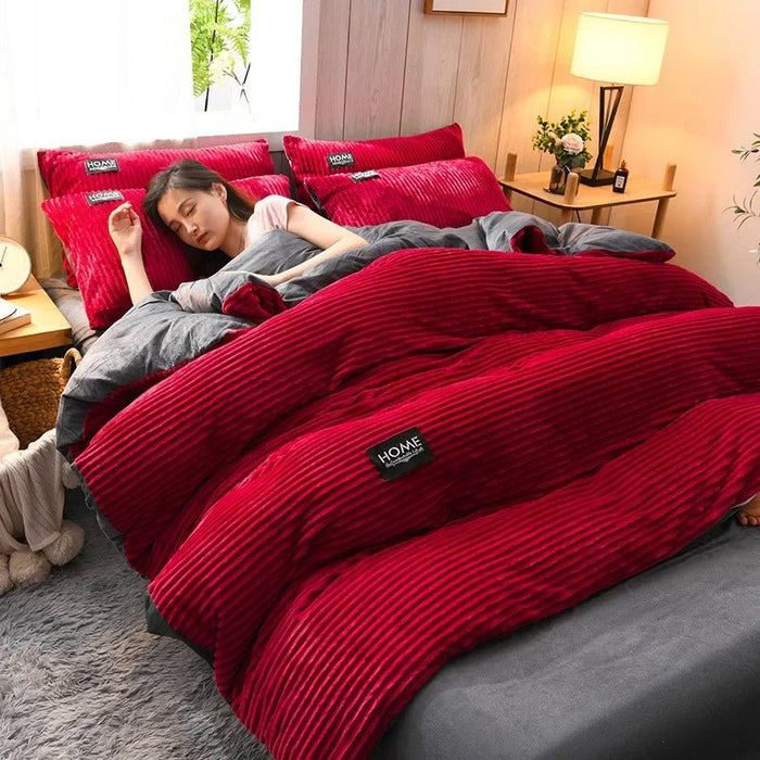 SaneShoppe - Puffy Duvet Cover Super Soft Plush Bedding Set Fall And Winter Thickened Plush Double Bed Cove