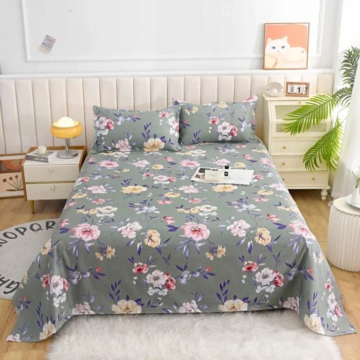 SaneShoppe-Red Flower Printed Flat Bed Sheets - Double/Single/Queen/King Sizes
