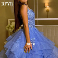 SaneShoppe - RFYR A Line Evening Dresses Lace Prom Dress Multilayers Elegant Princess Gown Applique Party Gown فساتين مناسبة رسمية Customized