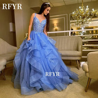 SaneShoppe - RFYR A Line Evening Dresses Lace Prom Dress Multilayers Elegant Princess Gown Applique Party Gown فساتين مناسبة رسمية Customized