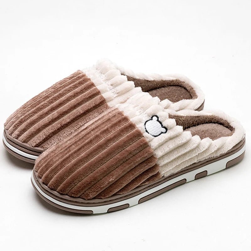 SaneShoppe-Soft Cotton Slippers for Women and Men - Warm Non-slip Plush Home Shoes - Winter Couple Footwear