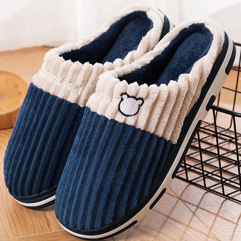SaneShoppe-Soft Cotton Slippers for Women and Men - Warm Non-slip Plush Home Shoes - Winter Couple Footwear