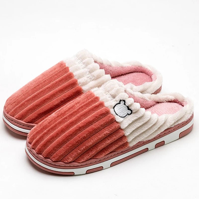 SaneShoppe-Soft Cotton Slippers for Women and Men - Warm Non-slip Plush Home Shoes - Winter Couple Footwear
