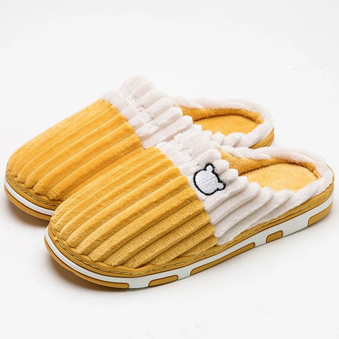 SaneShoppe-Soft Cotton Slippers for Women and Men - Warm Non-slip Plush Home Shoes - Winter Couple Footwear