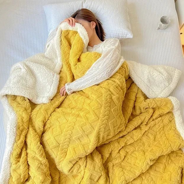 SaneShoppe-Cozy Wool Blanket for Bed and Couch, Plush Lamb Velvet Throw for Office, Home, and Travel