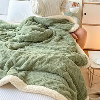 SaneShoppe-Cozy Wool Blanket for Bed and Couch, Plush Lamb Velvet Throw for Office, Home, and Travel