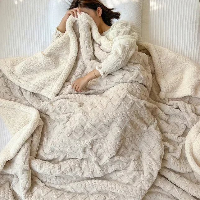 SaneShoppe-Cozy Wool Blanket for Bed and Couch, Plush Lamb Velvet Throw for Office, Home, and Travel