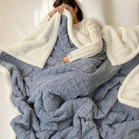 SaneShoppe-Cozy Wool Blanket for Bed and Couch, Plush Lamb Velvet Throw for Office, Home, and Travel